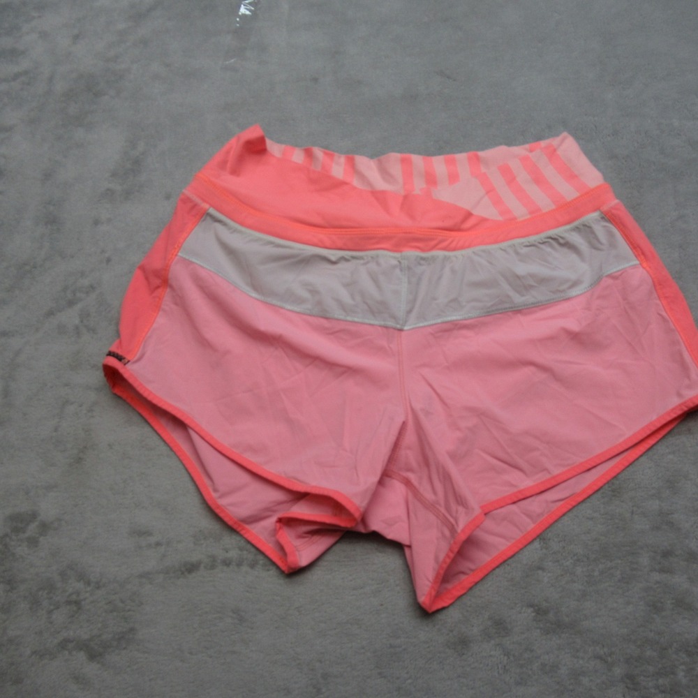 Lululemon Run Pace Shorts Womens 4 Pink Stripe Running Gym Jog Yoga Active Cycle
